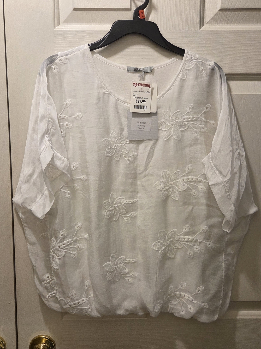 T.J.Maxx White Embroidered V-Neck Women's Top
